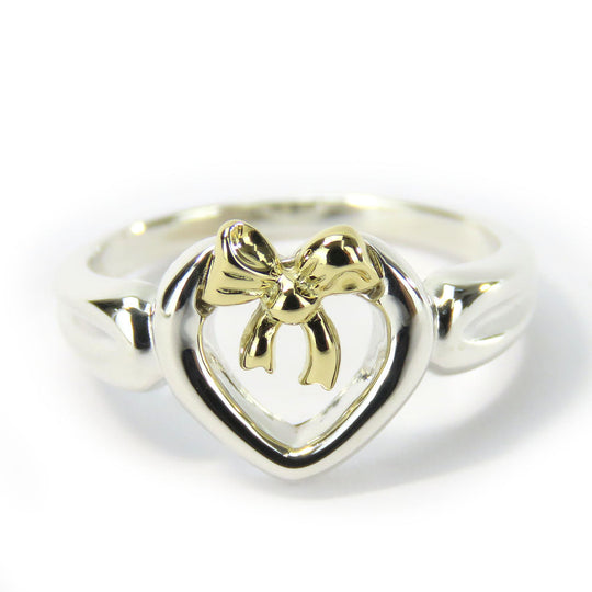 TIFFANY&Co. Ring Silver925, K18 Yellow Gold Silver Heart ribbon Women Used Authentic
