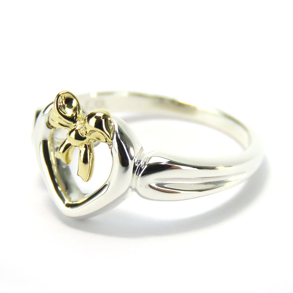 TIFFANY&Co. Ring Silver925, K18 Yellow Gold Silver Heart ribbon Women Used Authentic