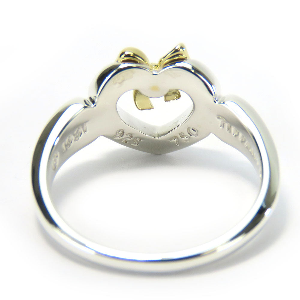 TIFFANY&Co. Ring Silver925, K18 Yellow Gold Silver Heart ribbon Women Used Authentic
