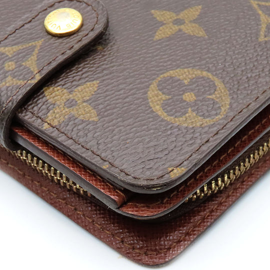 LOUIS VUITTON Bifold Wallet M61667 Monogram Brown Compact zip Women Used Authentic
