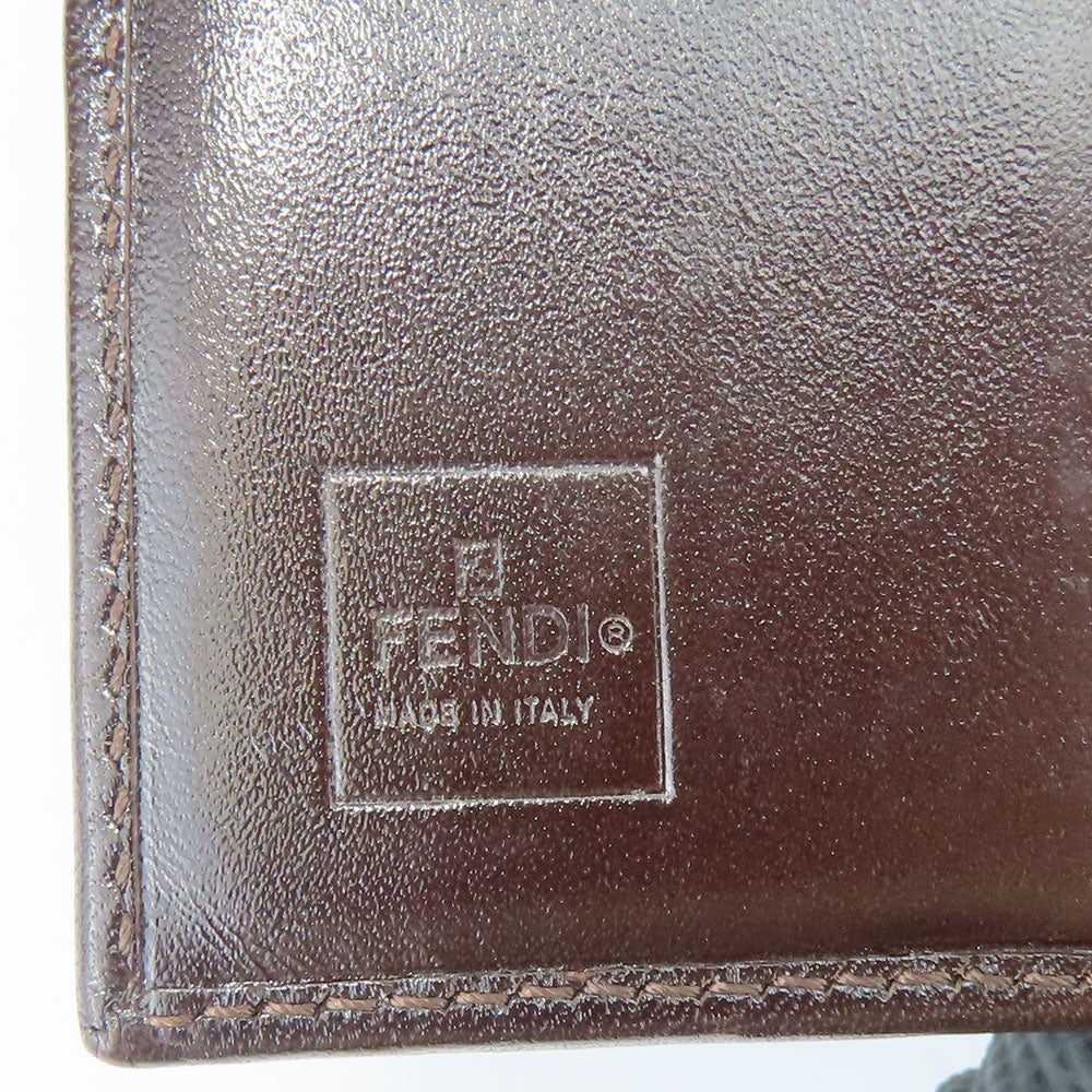 FENDI Bifold Wallet Canvas, Calfskin Brown Zucca Women Used Authentic