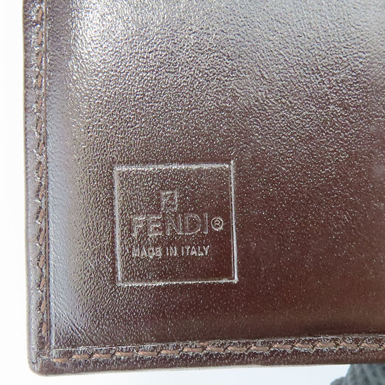 FENDI Bifold Wallet Canvas, Calfskin Brown Zucca Women Used Authentic