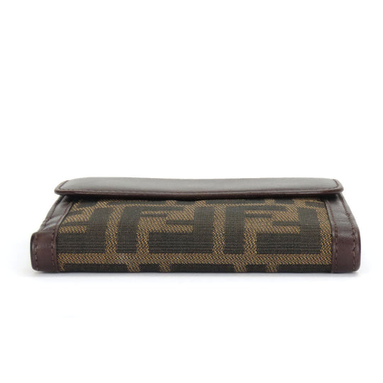 FENDI Bifold Wallet Canvas, Calfskin Brown Zucca Women Used Authentic