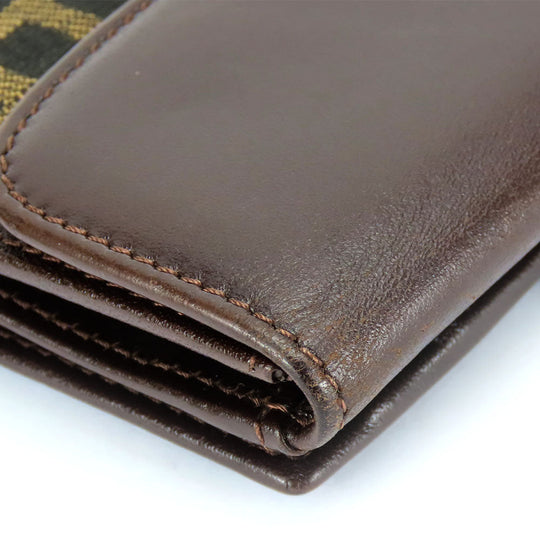 FENDI Bifold Wallet Canvas, Calfskin Brown Zucca Women Used Authentic