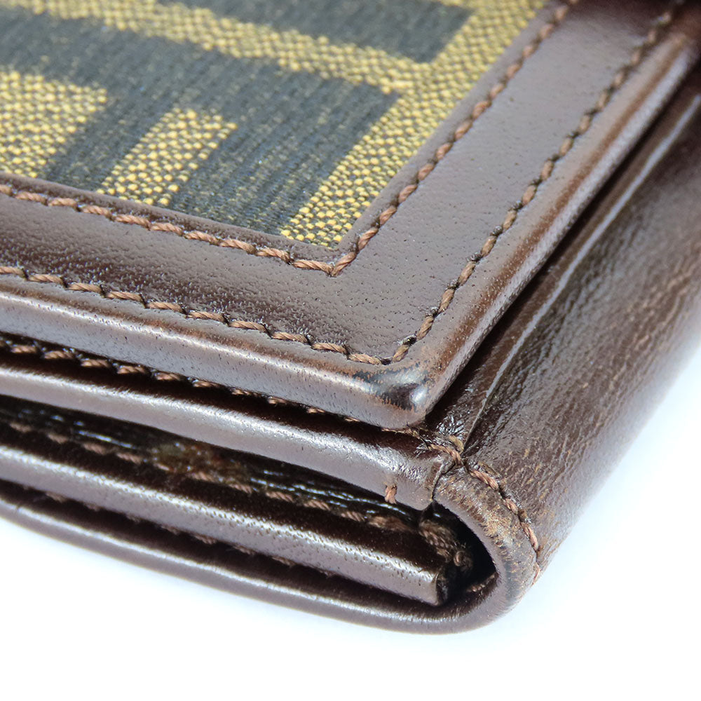 FENDI Bifold Wallet Canvas, Calfskin Brown Zucca Women Used Authentic