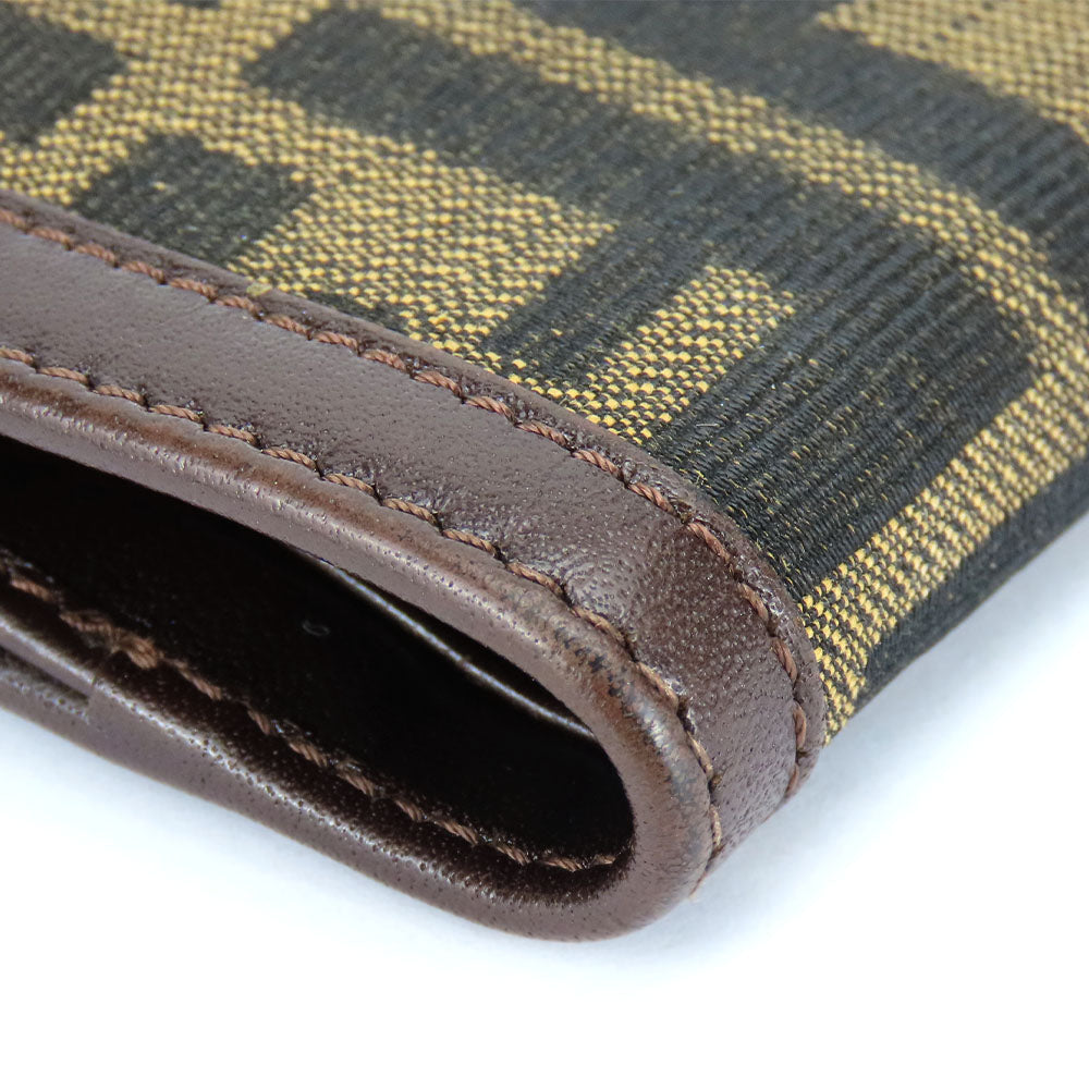 FENDI Bifold Wallet Canvas, Calfskin Brown Zucca Women Used Authentic