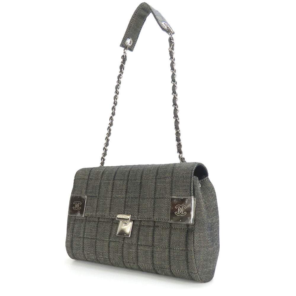 CHANEL Shoulder Bag A17567 denim Navy Chocolate bar Women Used Authentic