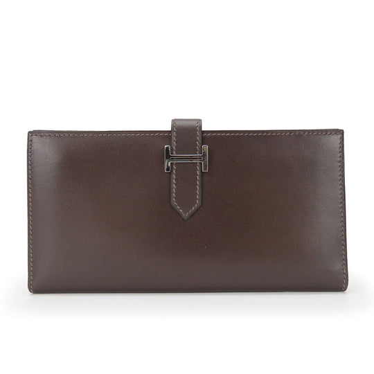 HERMES Long Wallet Purse Box scarf Brown Classic Bean