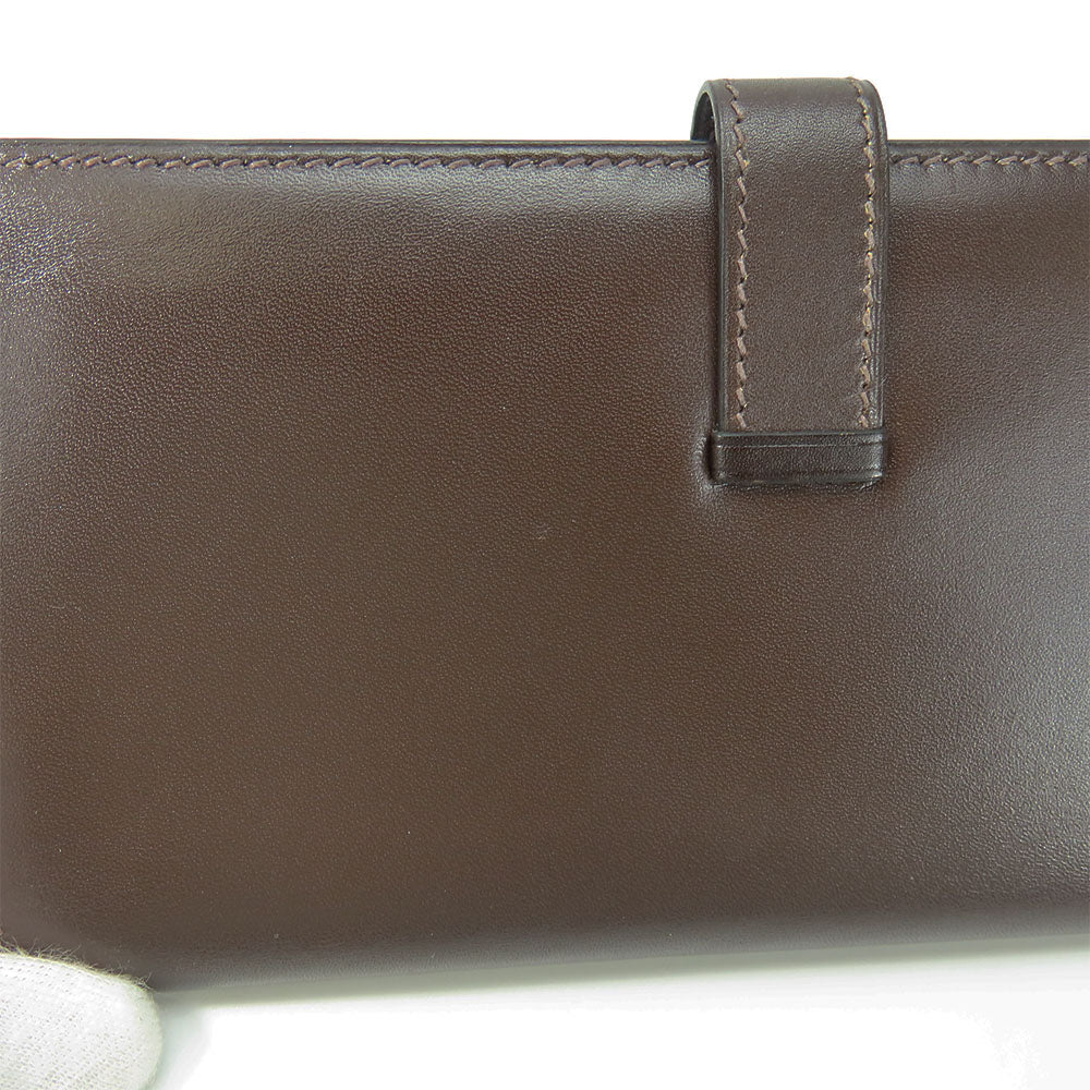 HERMES Long Wallet Purse Box scarf Brown Classic Bean