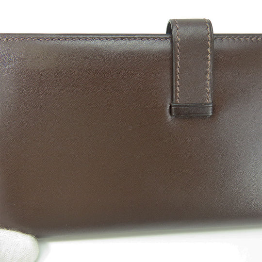HERMES Long Wallet Purse Box scarf Brown Classic Bean