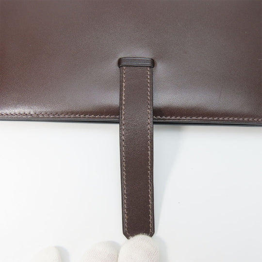 HERMES Long Wallet Purse Box scarf Brown Classic Bean
