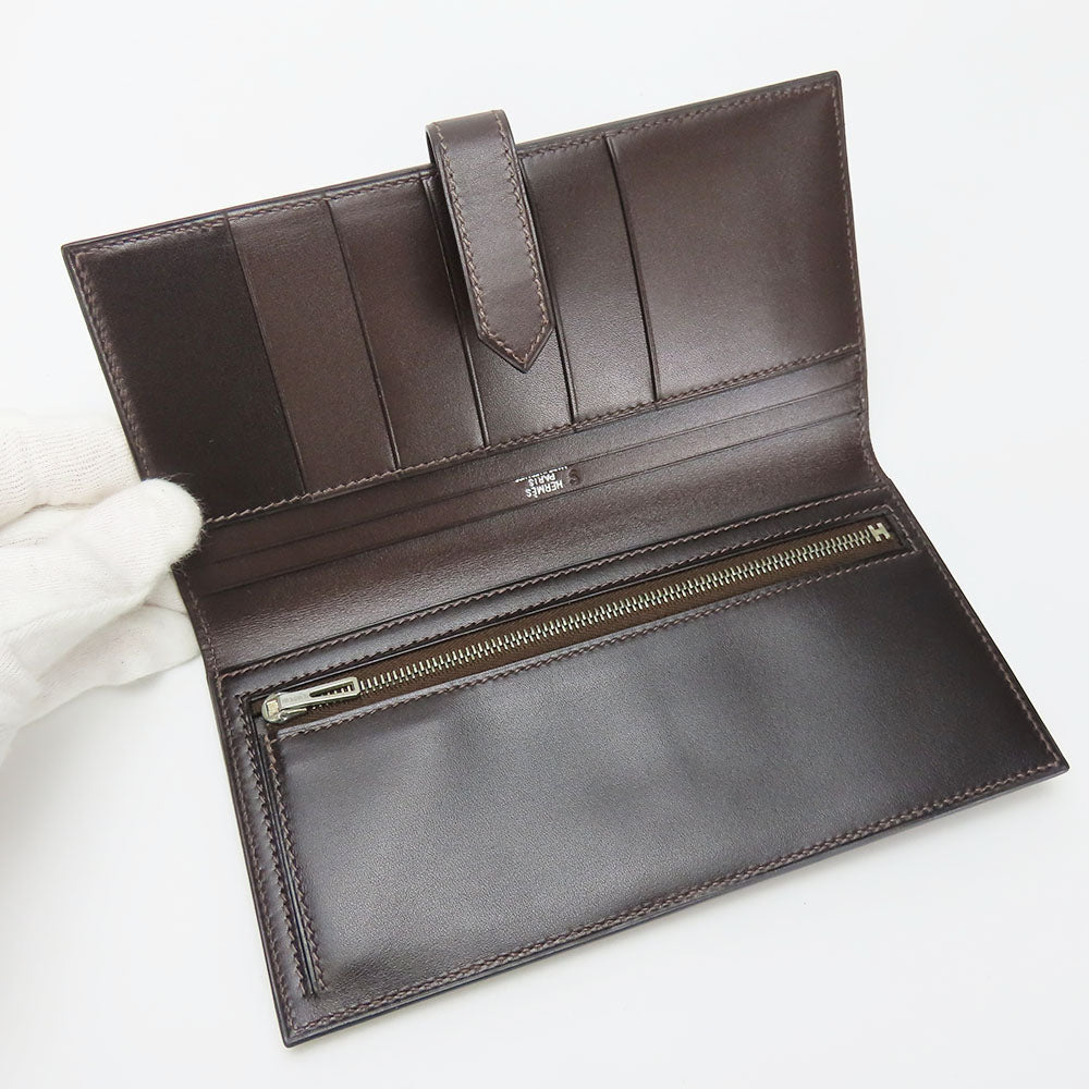 HERMES Long Wallet Purse Box scarf Brown Classic Bean