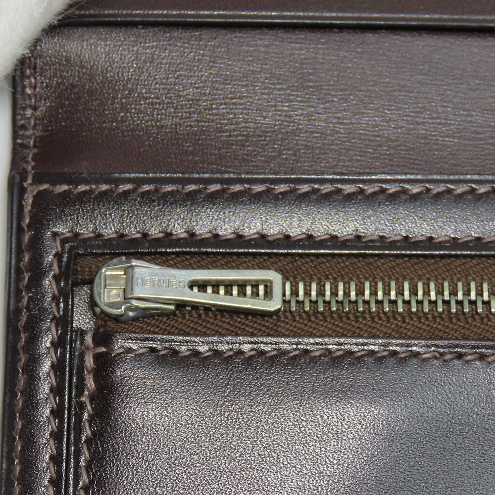 HERMES Long Wallet Purse Box scarf Brown Classic Bean