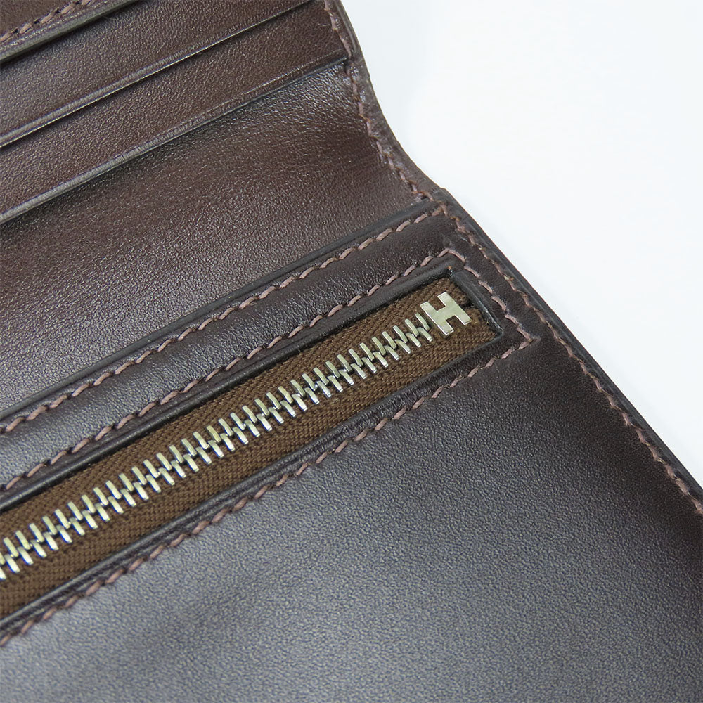 HERMES Long Wallet Purse Box scarf Brown Classic Bean