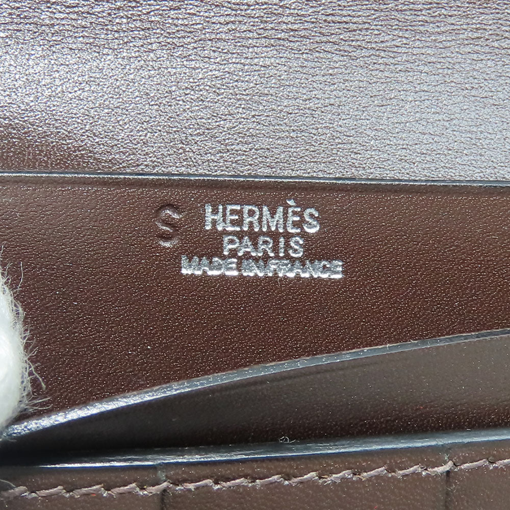 HERMES Long Wallet Purse Box scarf Brown Classic Bean