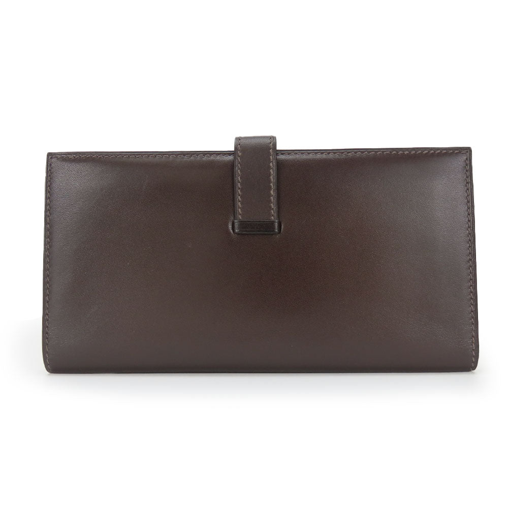 HERMES Long Wallet Purse Box scarf Brown Classic Bean