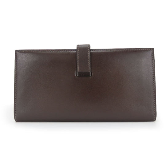 HERMES Long Wallet Purse Box scarf Brown Classic Bean