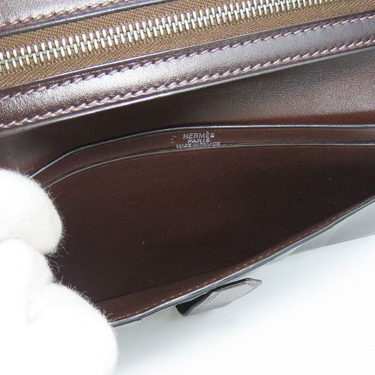 HERMES Long Wallet Purse Box scarf Brown Classic Bean