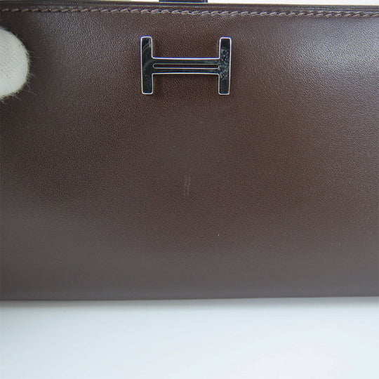 HERMES Long Wallet Purse Box scarf Brown Classic Bean