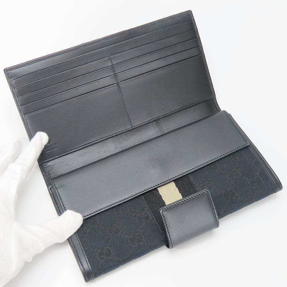 GUCCI Long Wallet Purse 035.0416.2180 GG canvas black Web line unisex(Unisex) Used Authentic