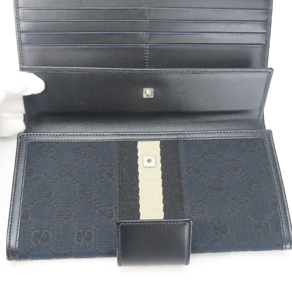 GUCCI Long Wallet Purse 035.0416.2180 GG canvas black Web line unisex(Unisex) Used Authentic