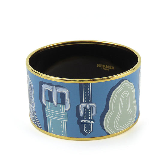 HERMES bracelet Metal, Cloisonne Blue type Emile TGM Women Used Authentic