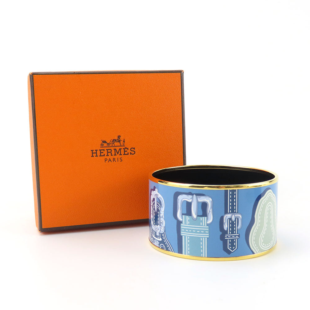 HERMES bracelet Metal, Cloisonne Blue type Emile TGM Women Used Authentic