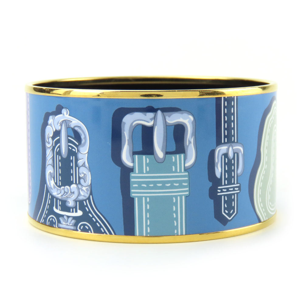 HERMES bracelet Metal, Cloisonne Blue type Emile TGM Women Used Authentic