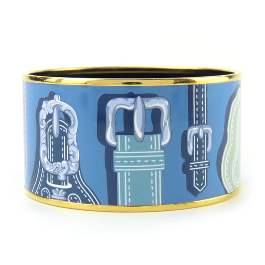 HERMES bracelet Metal, Cloisonne Blue type Emile TGM Women Used Authentic