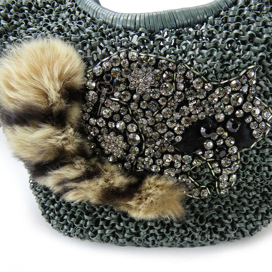 ANTEPRIMA Handbag PVC, Rhinestone green wire Women Used Authentic
