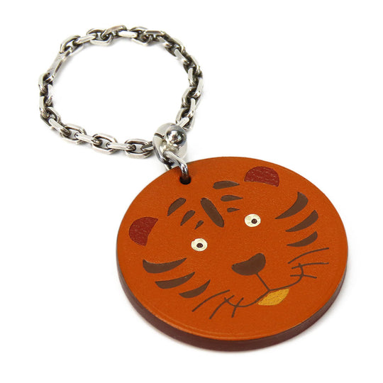 HERMES key ring Leather, Silver925 Orange Women Used Authentic