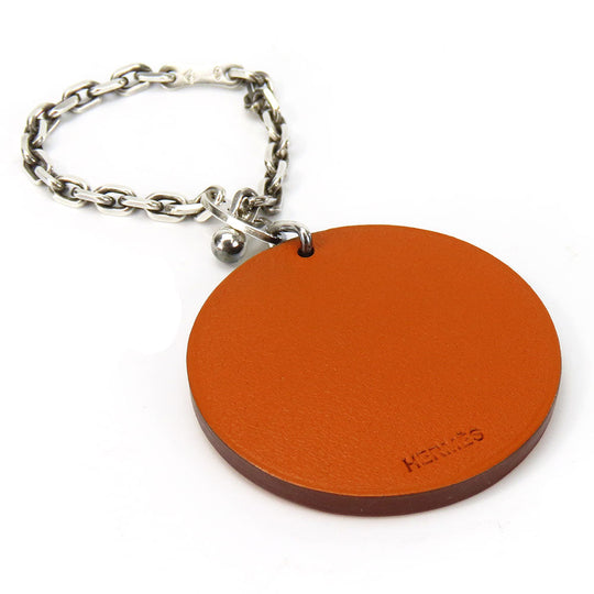 HERMES key ring Leather, Silver925 Orange Women Used Authentic