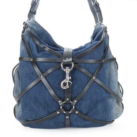 DIESEL Shoulder Bag Denim, Leather Indigo Women Used Authentic