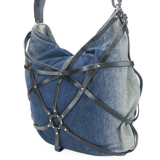 DIESEL Shoulder Bag Denim, Leather Indigo Women Used Authentic