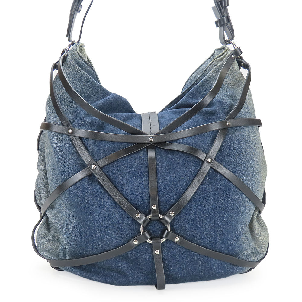 DIESEL Shoulder Bag Denim, Leather Indigo Women Used Authentic