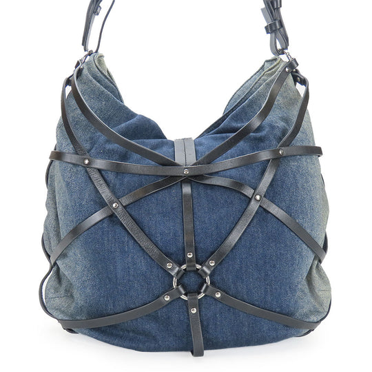 DIESEL Shoulder Bag Denim, Leather Indigo Women Used Authentic