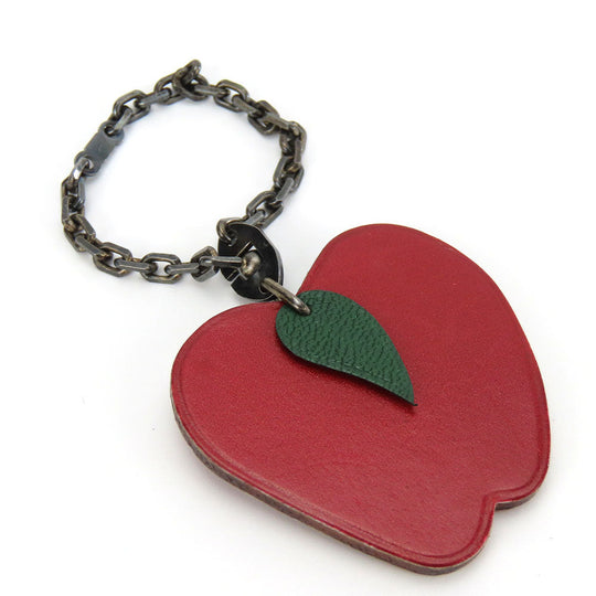 HERMES Bag charm Leather, Silver925 Red Apple Women Used Authentic