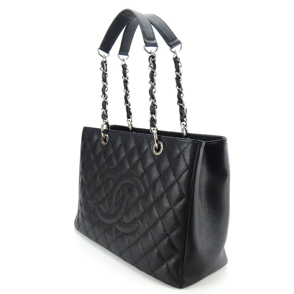 CHANEL Tote Bag Caviar skin black Matrasse GST Women Used Authentic