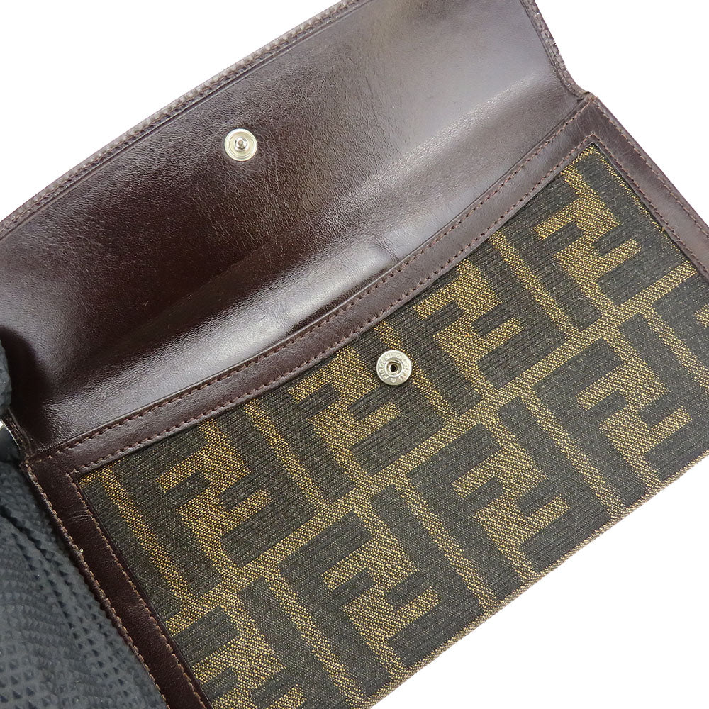 FENDI Long Wallet Purse Canvas, Leather Brown Zucca Women Used Authentic