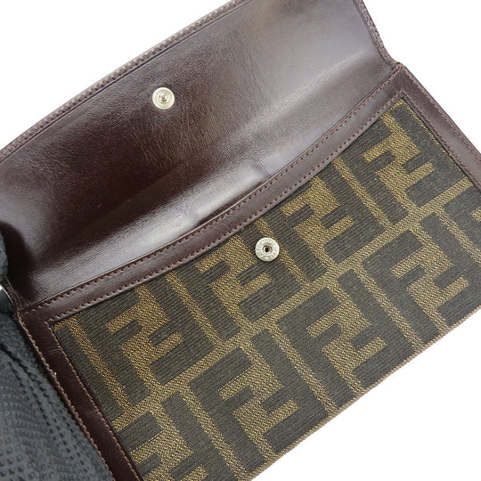 FENDI Long Wallet Purse Canvas, Leather Brown Zucca Women Used Authentic