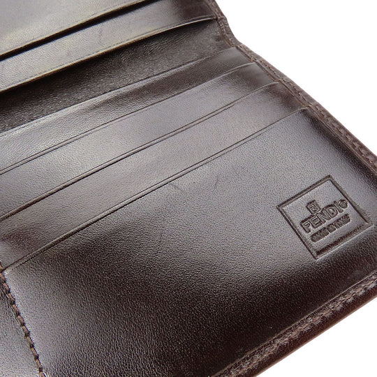 FENDI Long Wallet Purse Canvas, Leather Brown Zucca Women Used Authentic