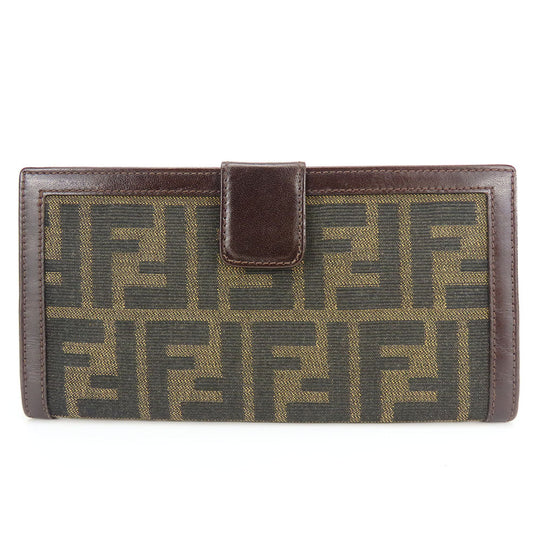 FENDI Long Wallet Purse Canvas, Leather Brown Zucca Women Used Authentic