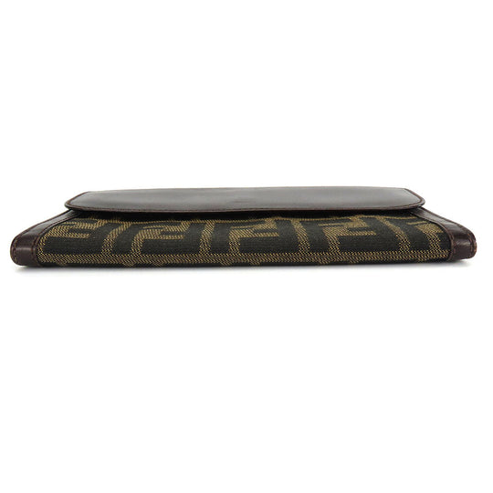 FENDI Long Wallet Purse Canvas, Leather Brown Zucca Women Used Authentic