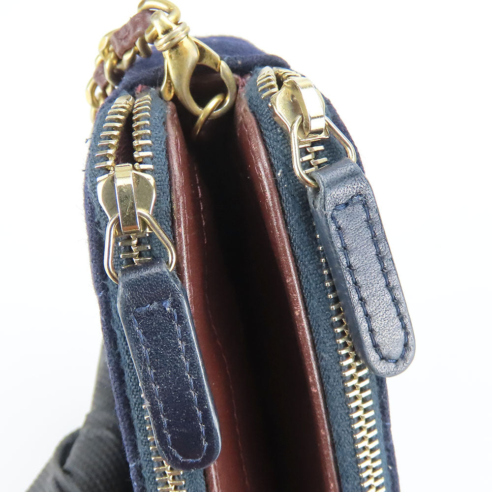 CHANEL Shoulder Bag cotton Navy Chain Women Used Authentic