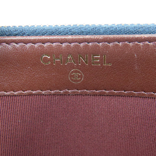 CHANEL Shoulder Bag cotton Navy Chain Women Used Authentic
