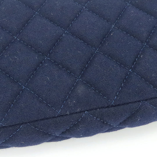 CHANEL Shoulder Bag cotton Navy Chain Women Used Authentic