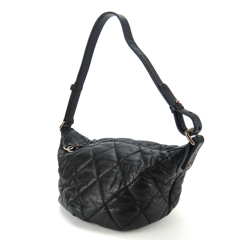 CHANEL Shoulder Bag leather black Matelasse stitch Women Used Authentic
