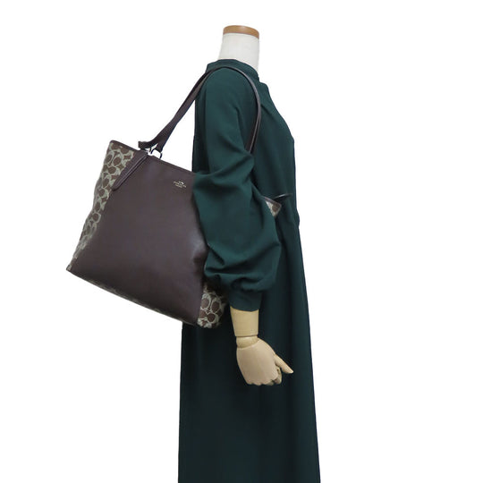 COACH Tote Bag 33480 PVC, Leather Brown Women Used Authentic