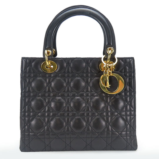 Christian Dior Handbag lambskin black Canage Lady Dior Women Used Authentic