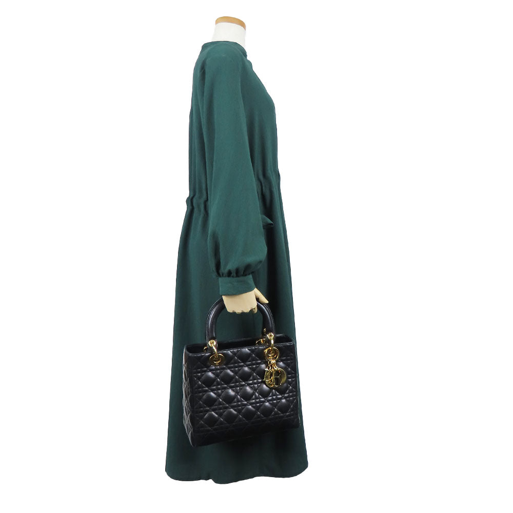 Christian Dior Handbag lambskin black Canage Lady Dior Women Used Authentic